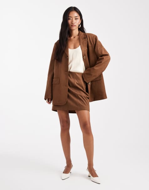 Object premium faux suede mini skirt co-ord in camel - view 1