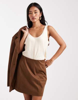 Object Premium Faux Suede Mini Skirt In Brown