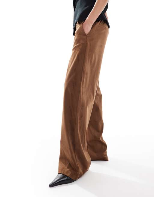 Object premium faux suede wide leg pants in camel, 2 of 5