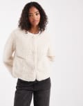 [Object] Object premium fluffy borg duffle style cropped jacket in cream-White 34 White Sand