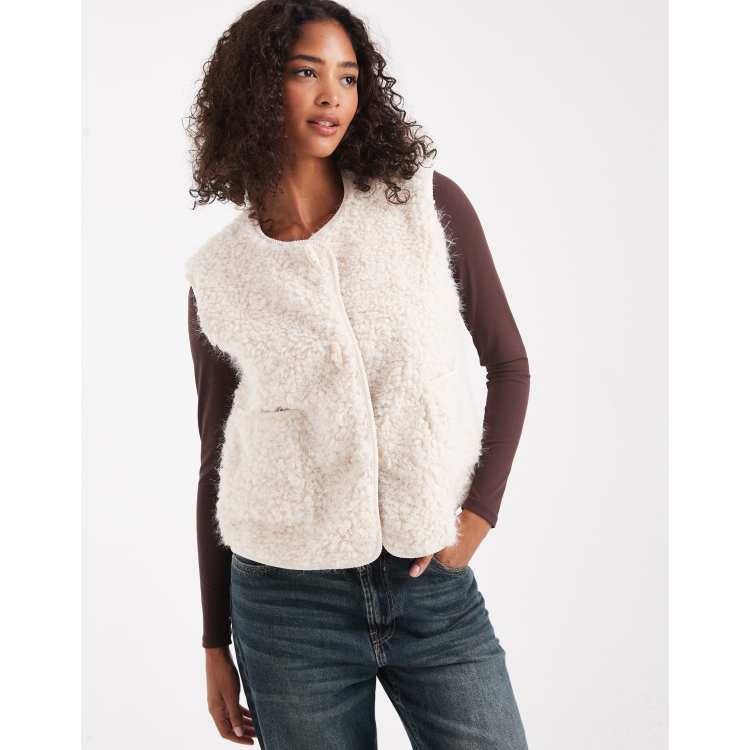 Object premium fluffy teddy duffle style vest in cream | ASOS