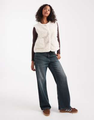 Object Premium Fluffy Teddy Duffle Style Vest In White