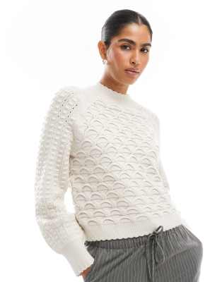 Object Object premium honeycomb knit jumper in cream-White