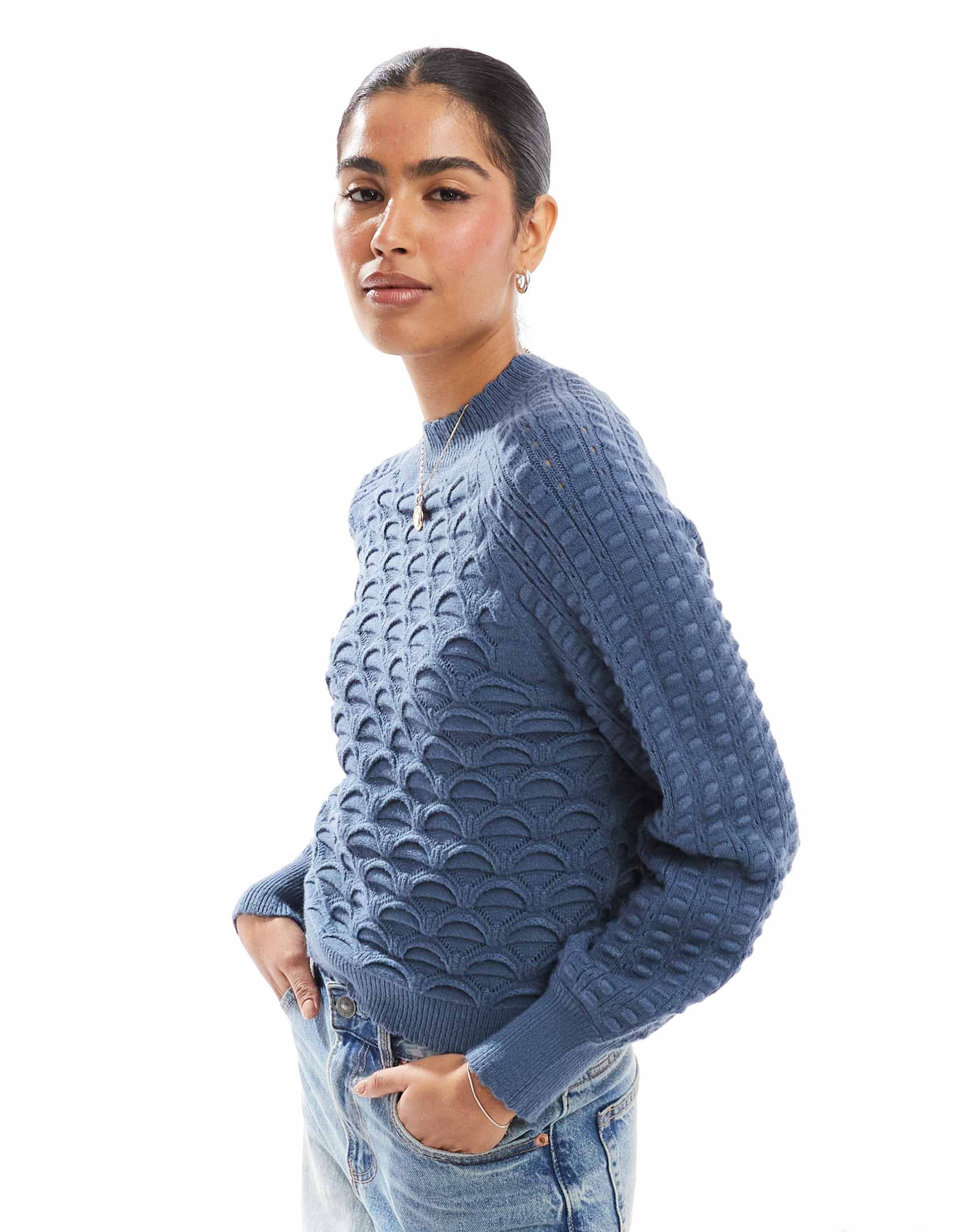 object premium honeycomb knit sweater in blue