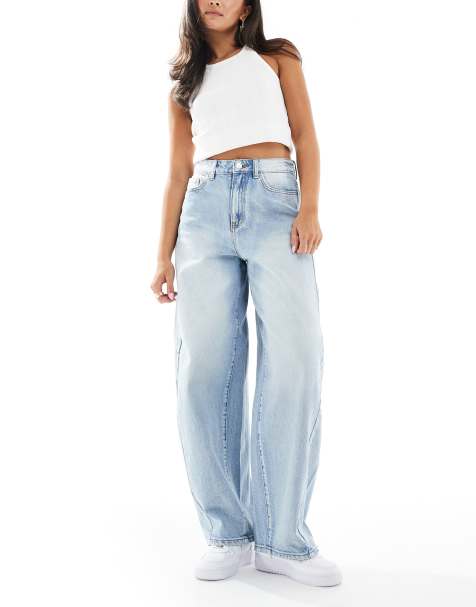 Object premium super barrel leg jeans in light blue denim wash
