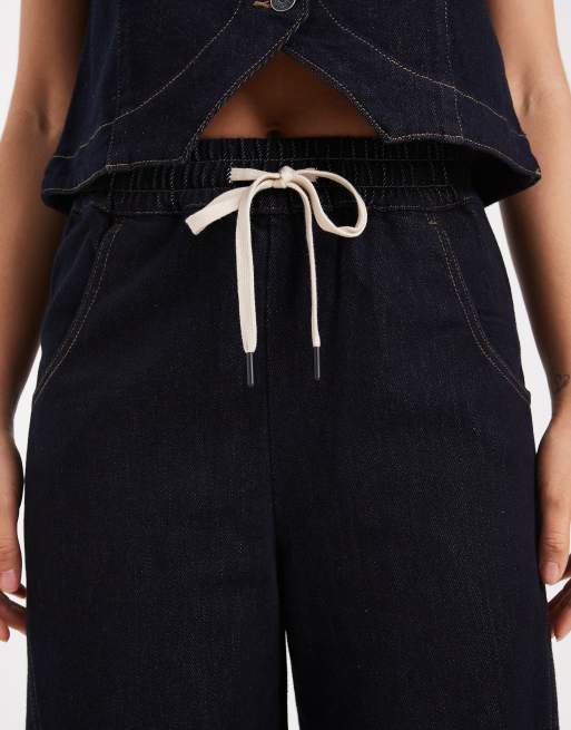 Object - Premium jeans met losse ballonpijpen en halfhoge taille in indigo rinse wash, deel van co-ord set, 4 van 5