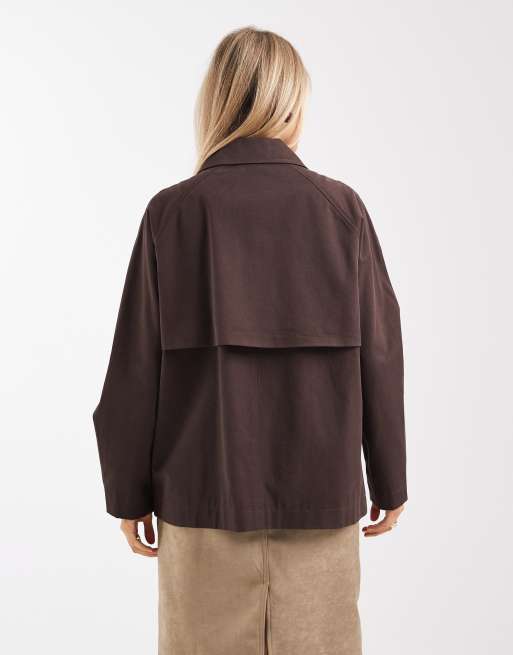 Object - Premium - Korte trenchcoat met Peter Pan-kraag in chocoladebruin, 2 van 4