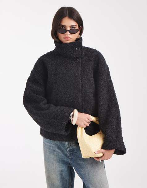 Object Premium Kurzmantel aus Wollmix mit Funnel-Neck in Dunkelgrau - view 1