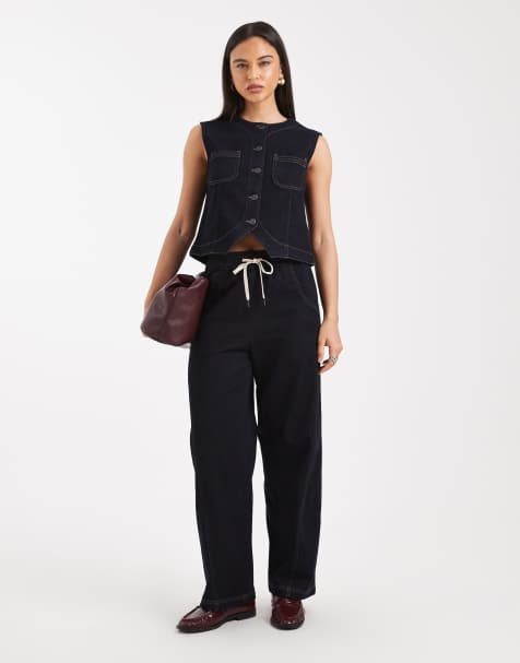 Object premium mid rise loose barrel leg jeans co-ord in indigo rinse - view 1