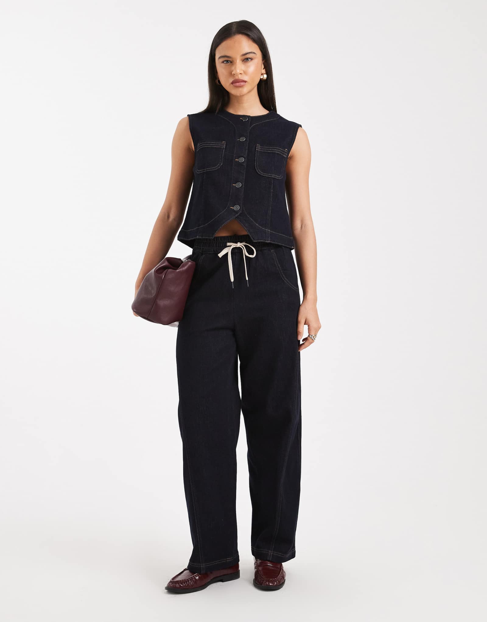 Джинсы-бочкообразки Object premium средней посадки свободного кроя цвета индиго - часть комплекта