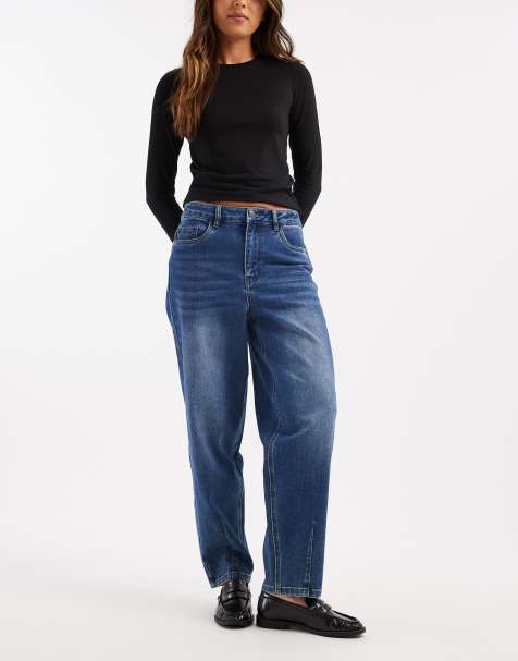 Object premium barrel leg jeans in medium blue wash