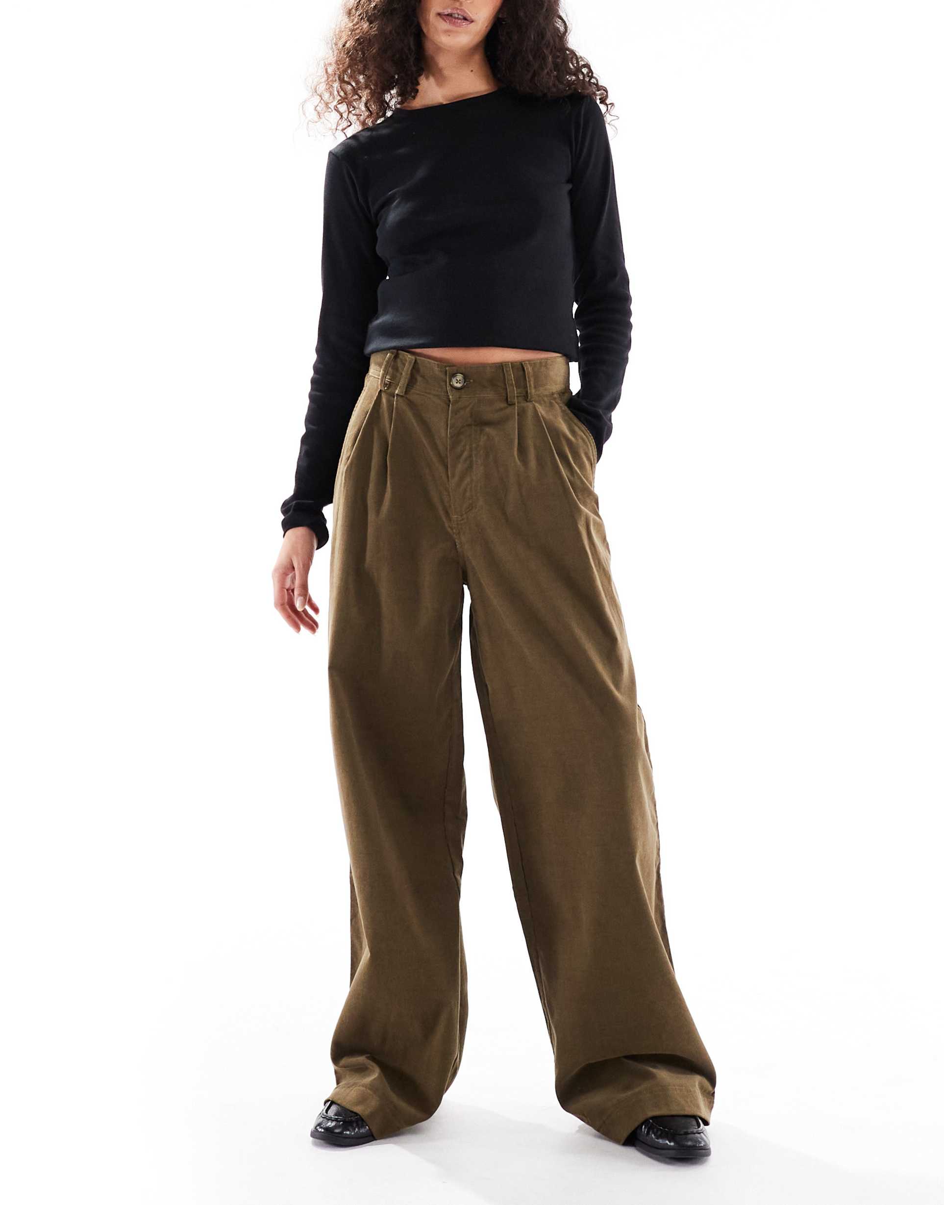 object premium pleated baggy barrel leg corduroy pants in beige