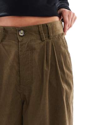 Object Premium Pleated Baggy Barrel Leg Corduroy Pants In Black