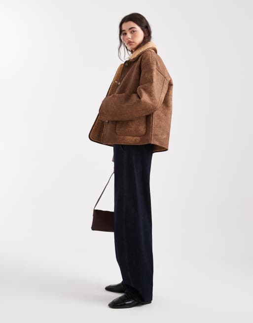 Object premium reversible soft cosy borg jacket in light brown, 2 of 4