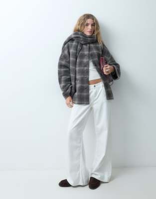 Object Premium Short Wool-blend Coat With Detachable Scarf In Brown