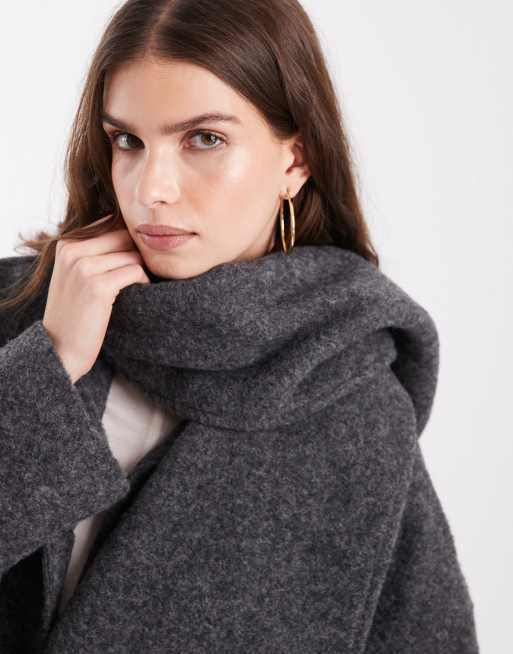 Object premium short wool-blend coat with detachable scarf in dark grey , 2 of 4