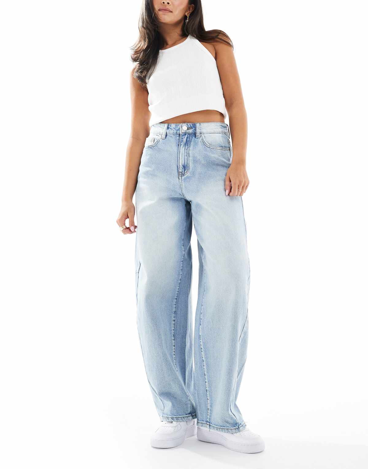Object premium super barrel leg jeans in light blue denim wash