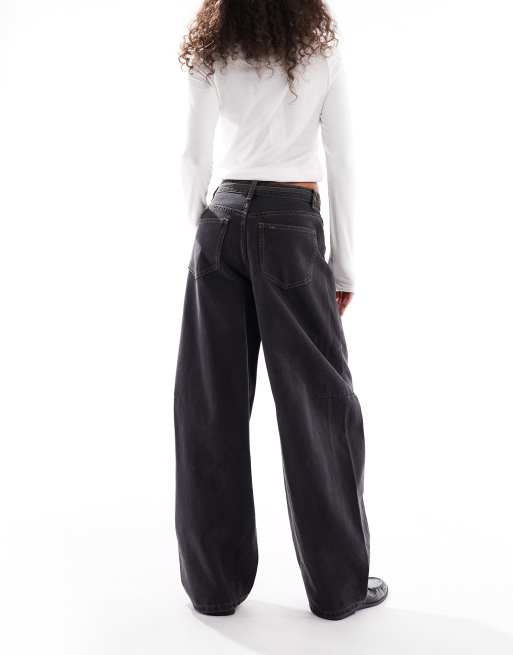 Object premium super barrel leg jeans with tie waist in black, 3 of 5