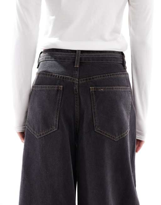 Object premium super barrel leg jeans with tie waist in black, 5 of 5