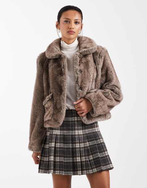 Object premium super soft faux fur cropped jacket in light brown - view 1