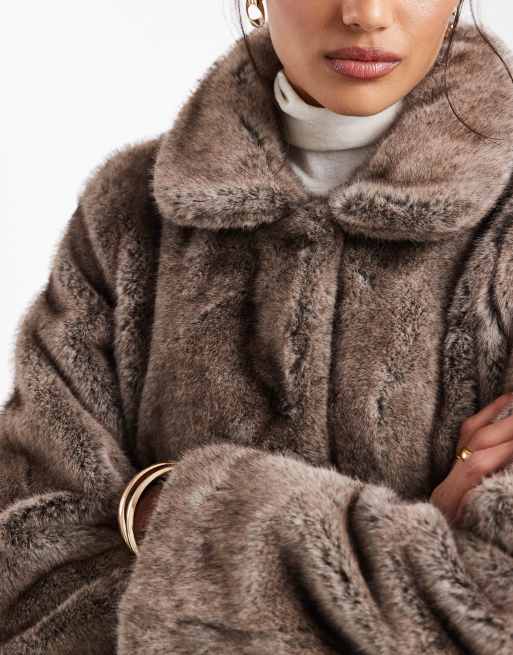 Object premium super soft faux fur cropped jacket in light brown, 2 of 4
