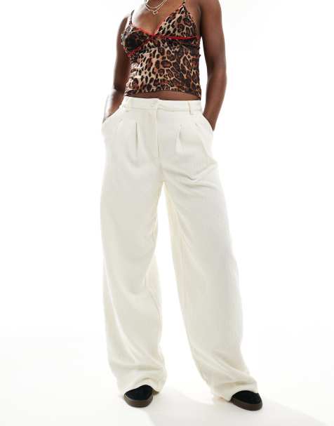 Object premium textured wide leg trousers in cream - view 1