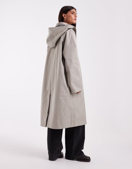 Object premium vändbar överrock med scarfdetalj i beige och rutigt, 4 av 4
