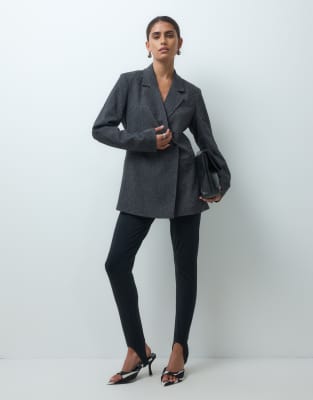 Object Premium Waist-detail Tailored Blazer In Black