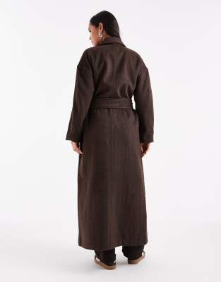 Object Premium Wool Blend Formal Maxi Coat In Brown