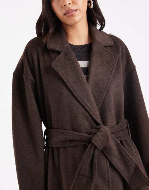 Object premium wool blend formal maxi coat in chocolate brown