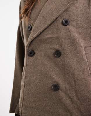 Object Premium Wool Mix Tailored Short Jacket In Brown