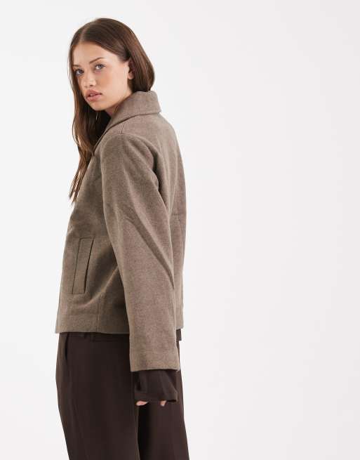 Object premium wool mix tailored short jacket in brown, 4 of 4