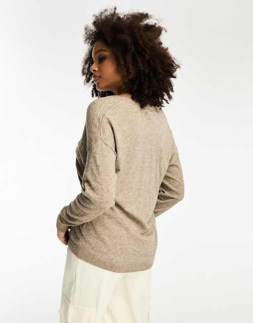 Object – Pullover in meliertem Fossil-Beige mit V-Ausschnitt, 4 von 4