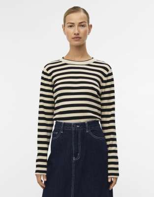 Object - Pullover in Sandmuschel-Beige-Weiß