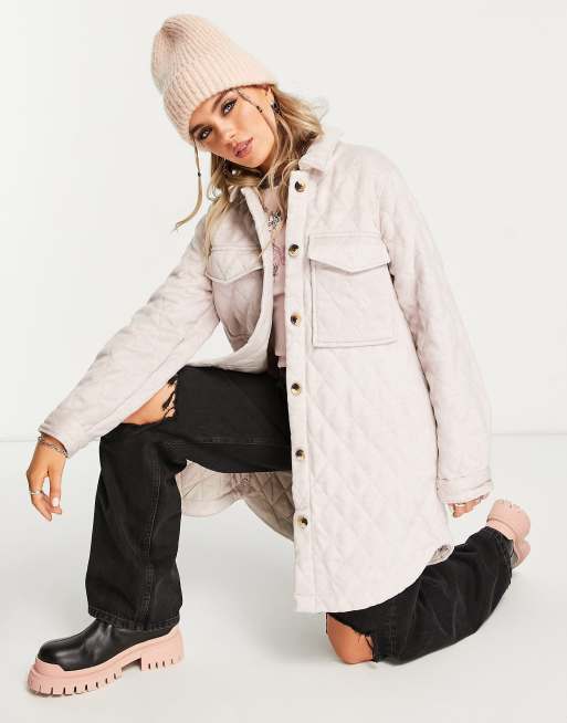 Object quilted shacket in camel