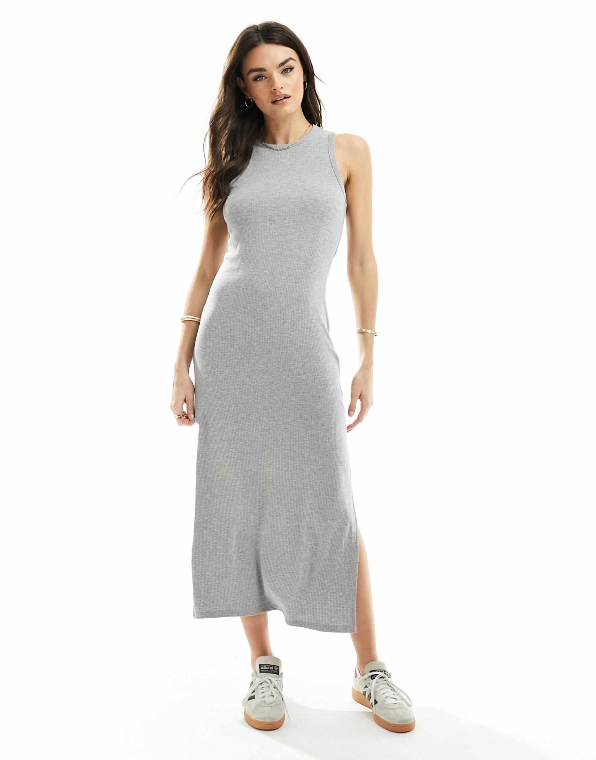 object racer neck jersey maxi dress in light gray melange