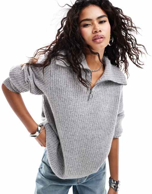 Object Rachel zip neck sweater in gray