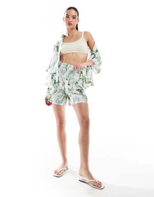 Object - Relaxed Fit Shorts mit Ozean-Marmor-Print, Kombiteil-Bunt