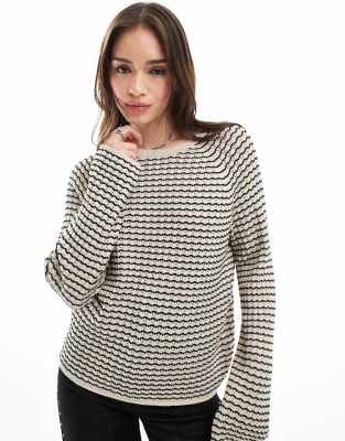 relaxed sweater with wide sleeves in monochrome-White