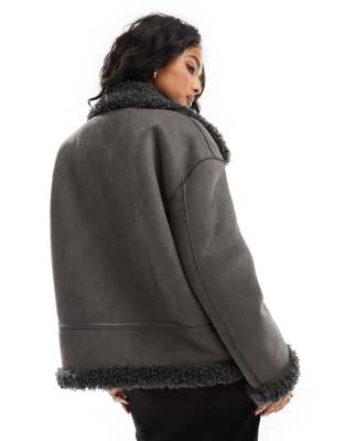 Object Reversible Faux Suede And Shearling Aviator Jacket In Gray