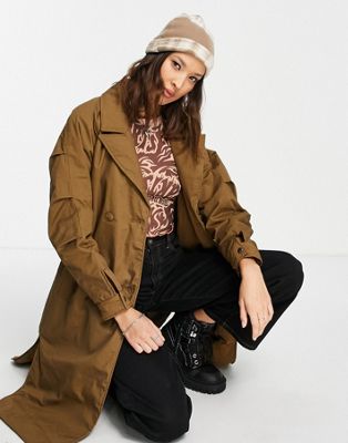 Object reversible quilted wrap jacket with belt in brown - ASOS Price Checker