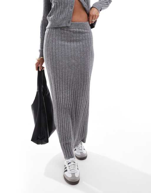 Object rib knit maxi skirt co ord in medium grey melange ASOS