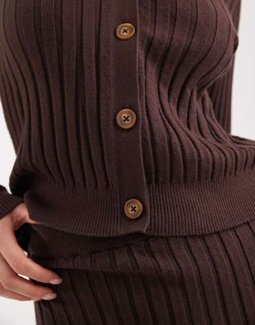 Object rib knitted button front polo in chocolate brown (part of a set), 2 of 4