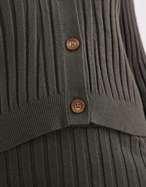 Object ribbed knit button front polo in deep khaki green - part of a set, 4 of 4