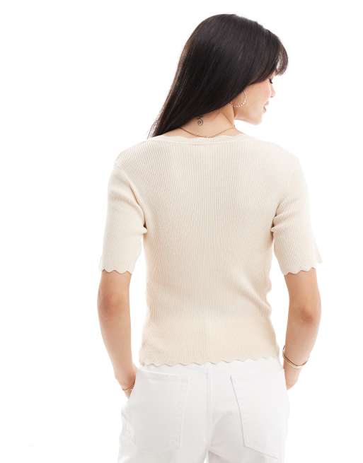 Object ribbed knit buttondown cardigan in cream, 2 of 4