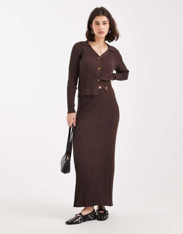 Object ribbed knit maxi skirt in chocolate brown - part of a set