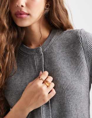 Object Ribbed Knit Short Sleeve Boxy Button Front Cardigan In Gray