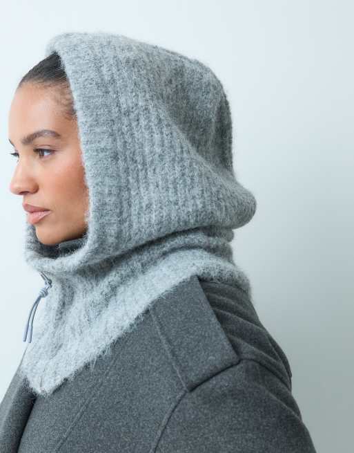 Object ribbed zip balacava in light grey melange, 3 of 3