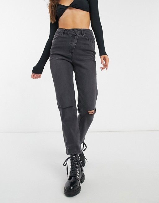 Object ripped jeans with stepped waistband in black