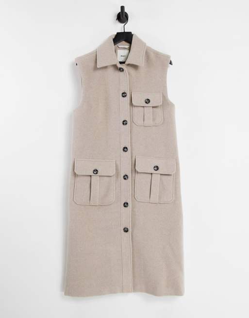 Object - Ærmeløs shacket i beige uldblanding